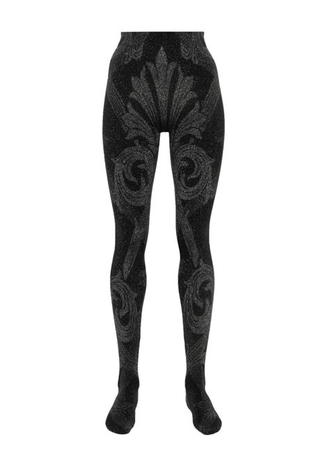 Black and silver metallic-threading jacquard tights Wolford x etro - women